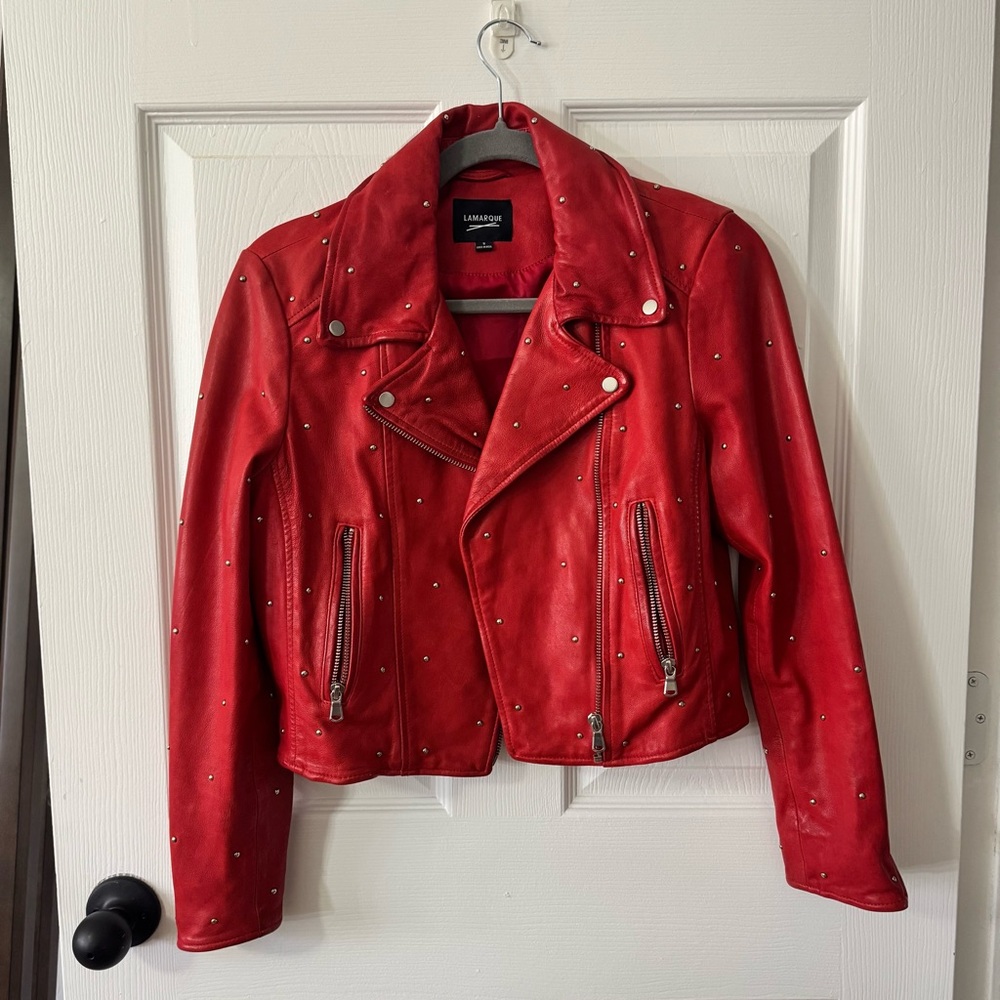 Lamarque Red Studded Leather Jacket